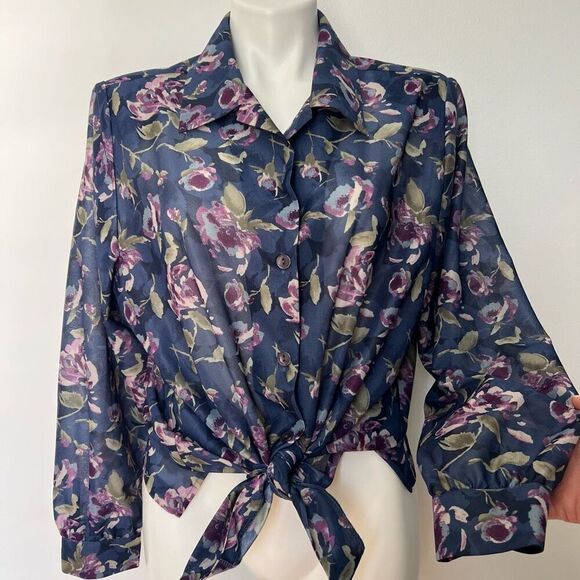 Blair Vintage 90a floral shoulder pad button down - Picture 1 of 11
